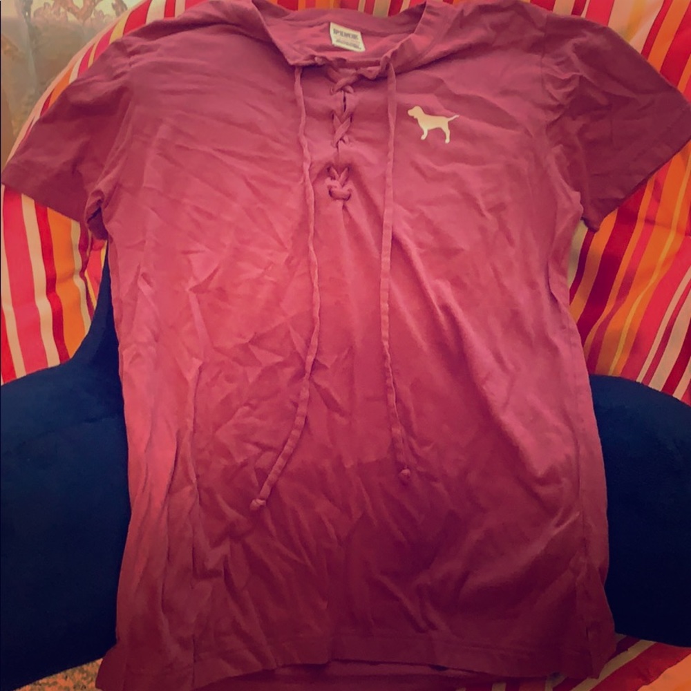 Vs pink lace front tee